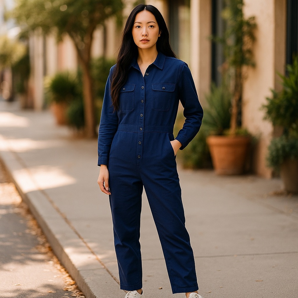 NWT OUTERKNOWN Navy Cordouroy S.E.A. Long Sleeve Jumpsuit, size X- Small - Picture 6 of 15